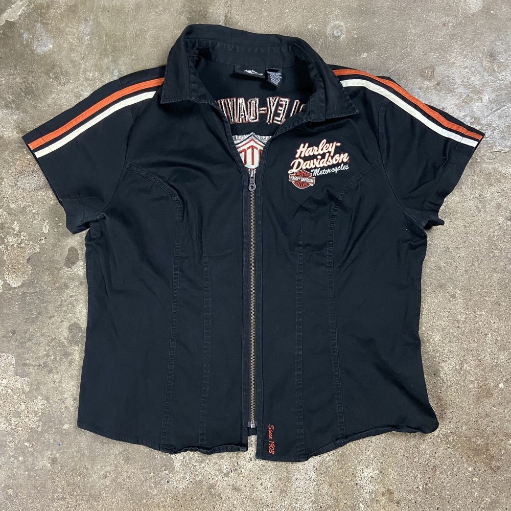 Vintage Harley Davidson Mechanic Work Shirt Women's Size 1W Black Full Zip Moto